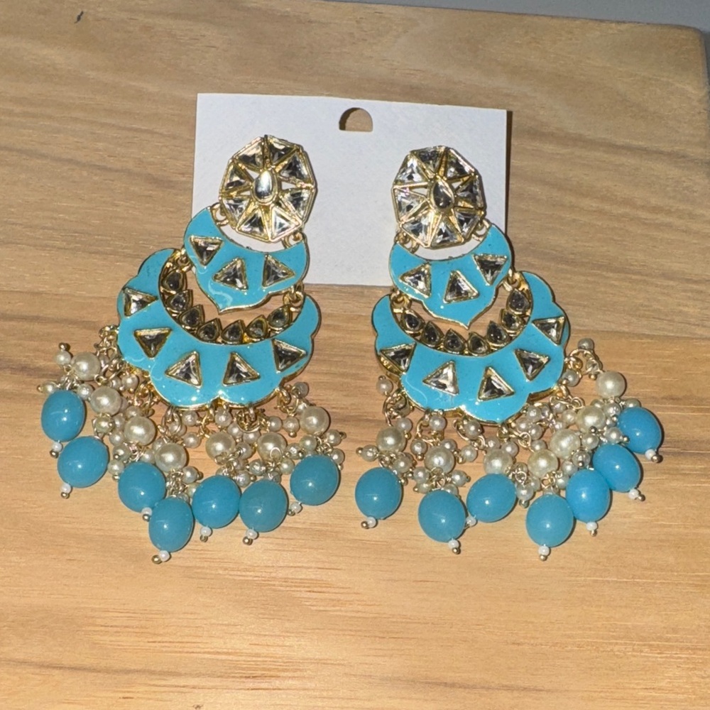 Elegant Gold and Blue Dangle Earrings